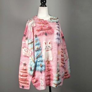 NWT 3D print Christmas kitty sweater - 3x